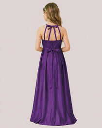 dideyttawl A-Line Junior Bridesmaid Dresses Satin Halter Special Occasion Dress Gown