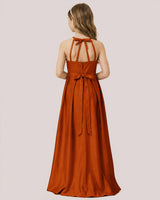 Burnt Orange Satin A-line Junior Bridesmaid Dress Back View