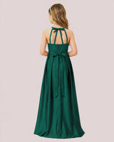 Dark Green Satin A-line Junior Bridesmaid Dress Back View
