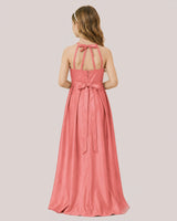 Coral Satin A-line Junior Bridesmaid Dress Back View