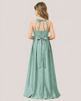 Eucalyptus Satin A-line Junior Bridesmaid Dress Back View
