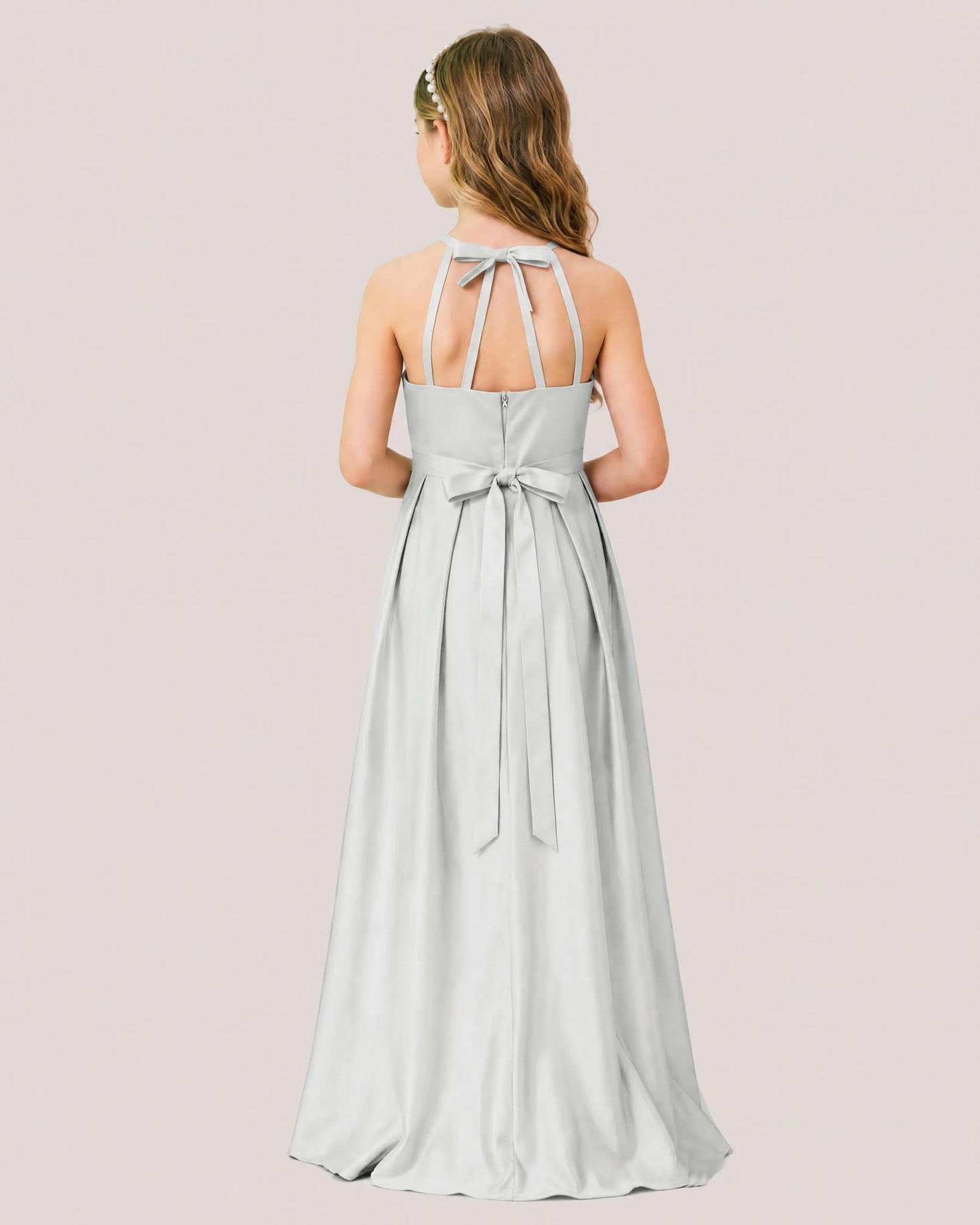 dideyttawl A-Line Junior Bridesmaid Dresses Satin Halter Special Occasion Dress Gown 2532