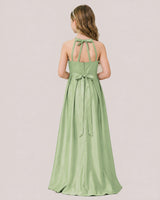 Sage Green Satin A-line Junior Bridesmaid Dress Back View