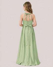 dideyttawl A-Line Junior Bridesmaid Dresses Satin Halter Special Occasion Dress Gown