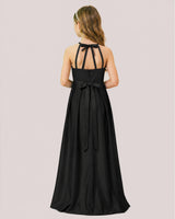 Black Satin A-line Junior Bridesmaid Dress Back View