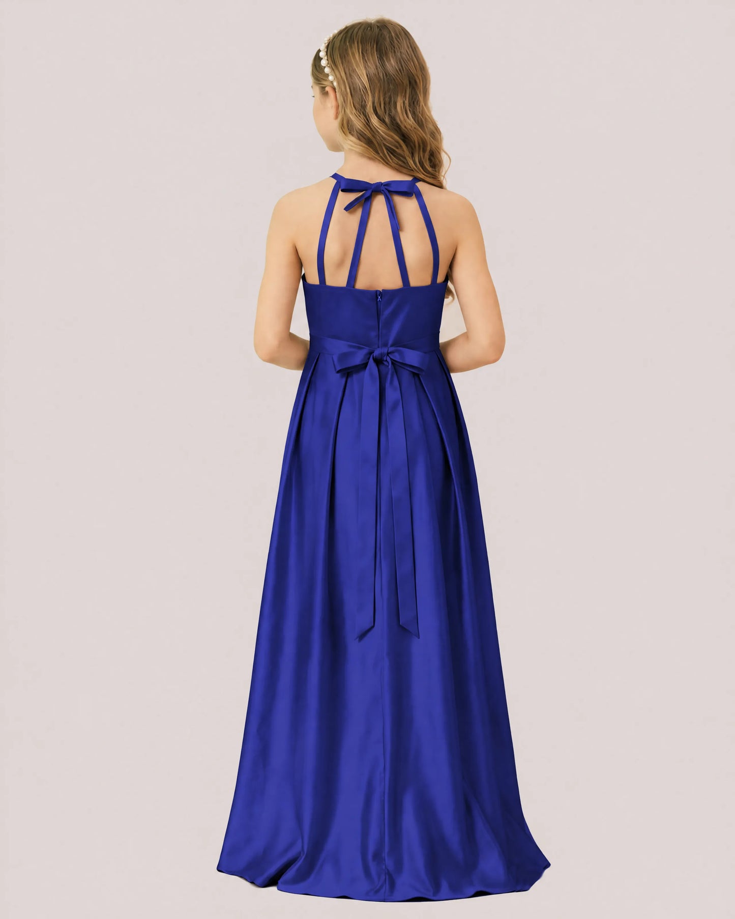 dideyttawl A-Line Junior Bridesmaid Dresses Satin Halter Special Occasion Dress Gown 2532