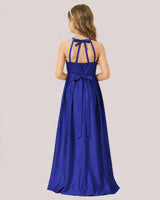 Royal Blue Satin A-line Junior Bridesmaid Dress Back View