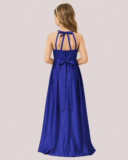 dideyttawl A-Line Junior Bridesmaid Dresses Satin Halter Special Occasion Dress Gown 2532