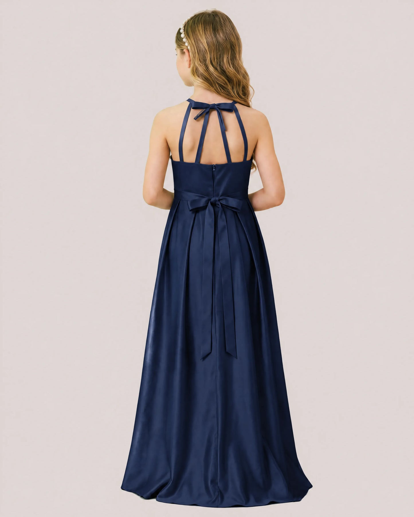 dideyttawl A-Line Junior Bridesmaid Dresses Satin Halter Special Occasion Dress Gown 2532