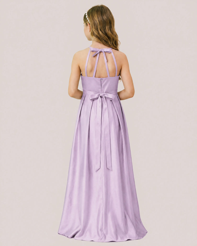 Lilac Satin A-line Junior Bridesmaid Dress Back View
