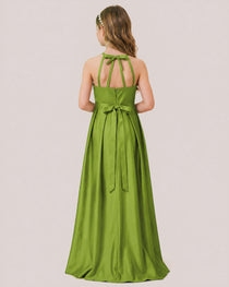 dideyttawl A-Line Junior Bridesmaid Dresses Satin Halter Special Occasion Dress Gown
