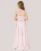 Blush Pink Satin A-line Junior Bridesmaid Dress Back View