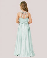 Mist Satin A-line Junior Bridesmaid Dress Back View