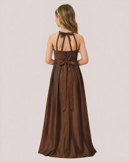 dideyttawl A-Line Junior Bridesmaid Dresses Satin Halter Special Occasion Dress Gown 2532