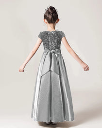 Silver Back Sequin Flower Girls Dress