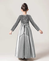 Silver Sequin A-line Girls Formal Dress Back View