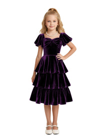 Dideyttawl Pleated Velvet Girls Formal Dress with Short Formal Party Gown 2543