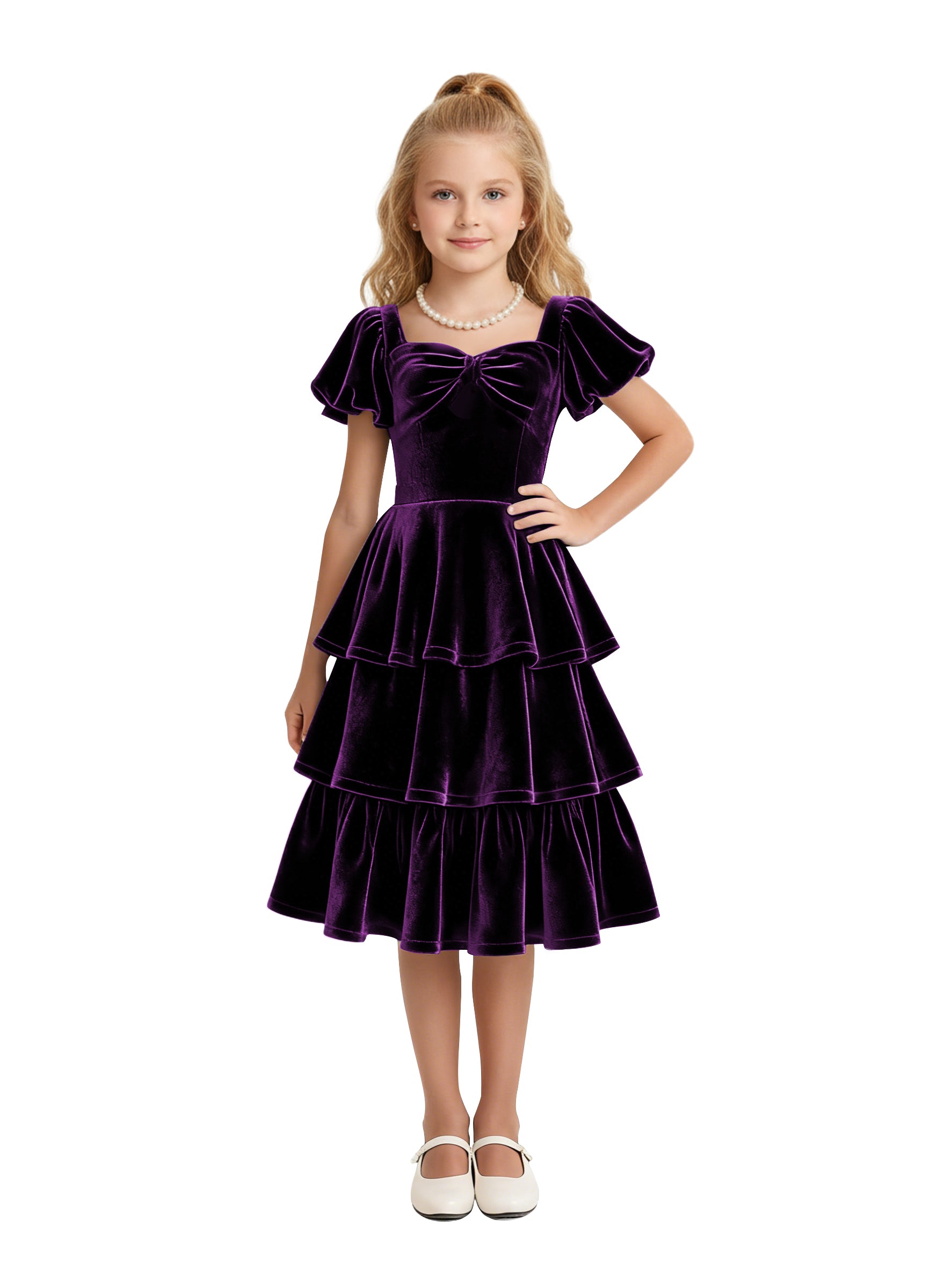 Dideyttawl Pleated Velvet Girls Formal Dress with Short Formal Party Gown 2543