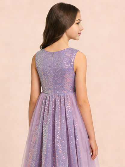 dideyttawl 2026 Flower Girls Dress Sparkly Sequins Tulle Sleeveless Prom Gown Floor Length Jr Bridesmaid Dresses 2557