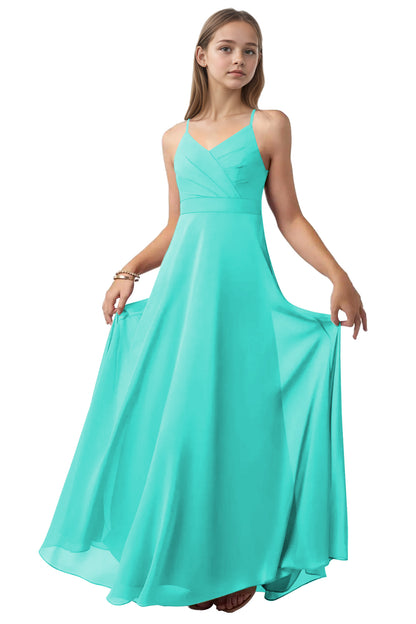 dideyttawl V-Neck Junior Bridesmaid Dress Spaghetti Straps Pleated Chiffon A-Line Flower Girl Dress 2510