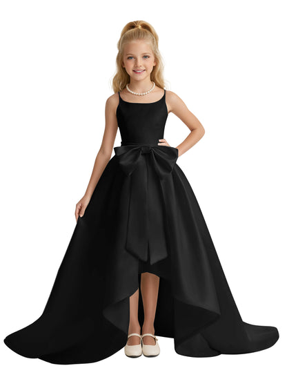 dideyttawl High-Low Big Bow Junior Bridesmaid Dresses for Girls 4-16 Satin A-Line Pageant Formal Party Dress 2535