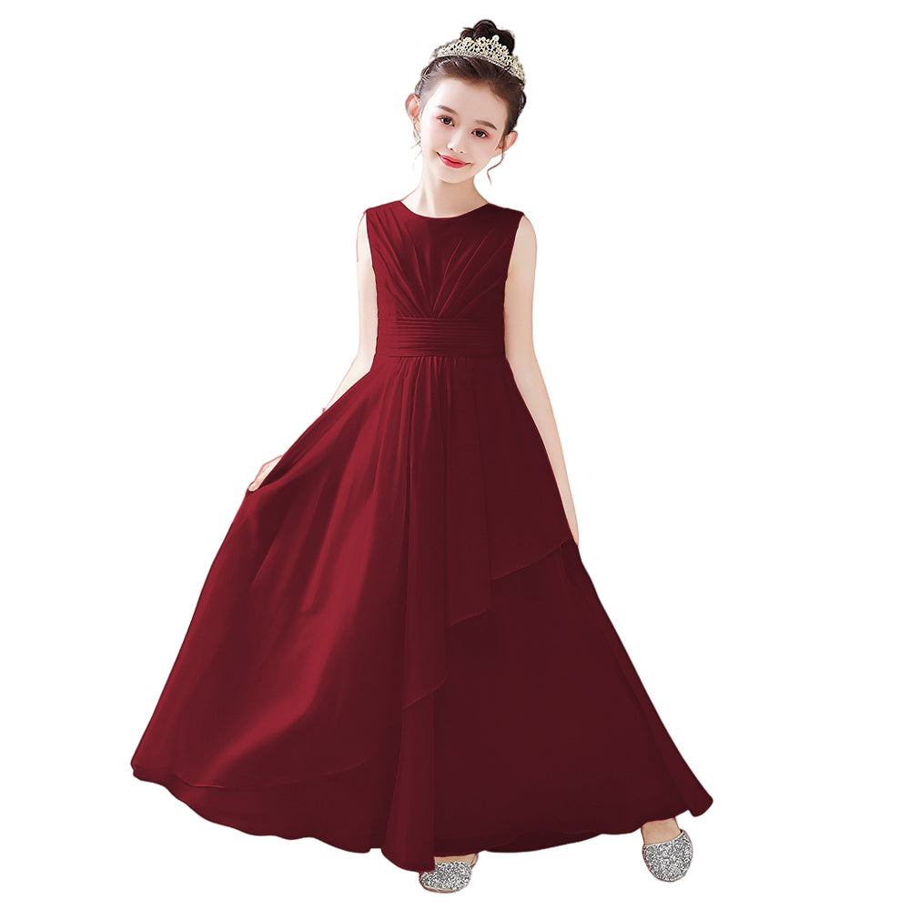 Dideyttawl White Junior Bridesmaid  Dress Chiffon Sleeveless Floor Length Gown