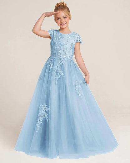 Front Baby Blue Lace Flower Girls Dress