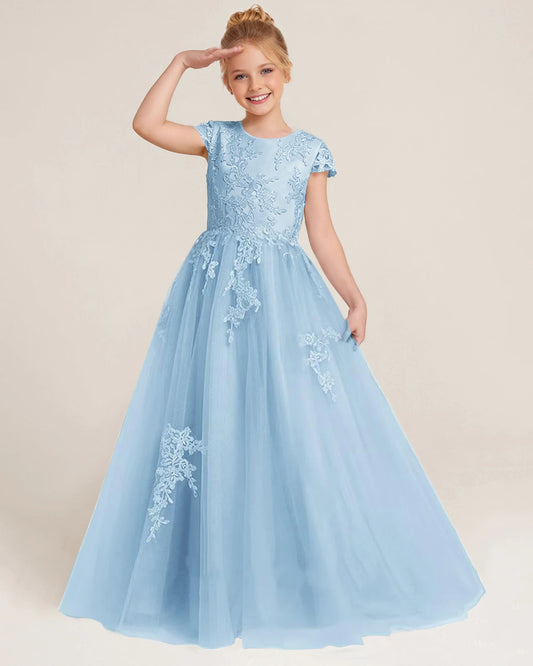 Baby Blue Tulle A-line Flower Girl Dress Front View