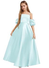 Dideyttawl Cold Shoulder Junior Bridesmaid Dress Satin Girls Pageant Gown 2525