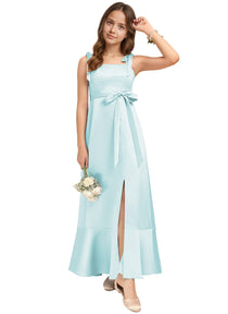 Dideyttawl Junior Bridesmaid Dresses with Slit  Satin Formal Gown for Girls 2529