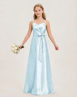 Baby Blue Satin A-line Junior Bridesmaid Dress Front View