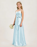 Baby Blue Satin A-line Junior Bridesmaid Dress Front View