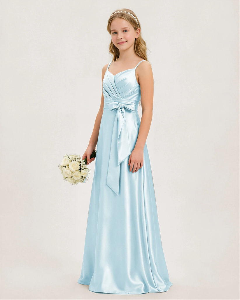 Baby Blue Satin A-line Junior Bridesmaid Dress Front View