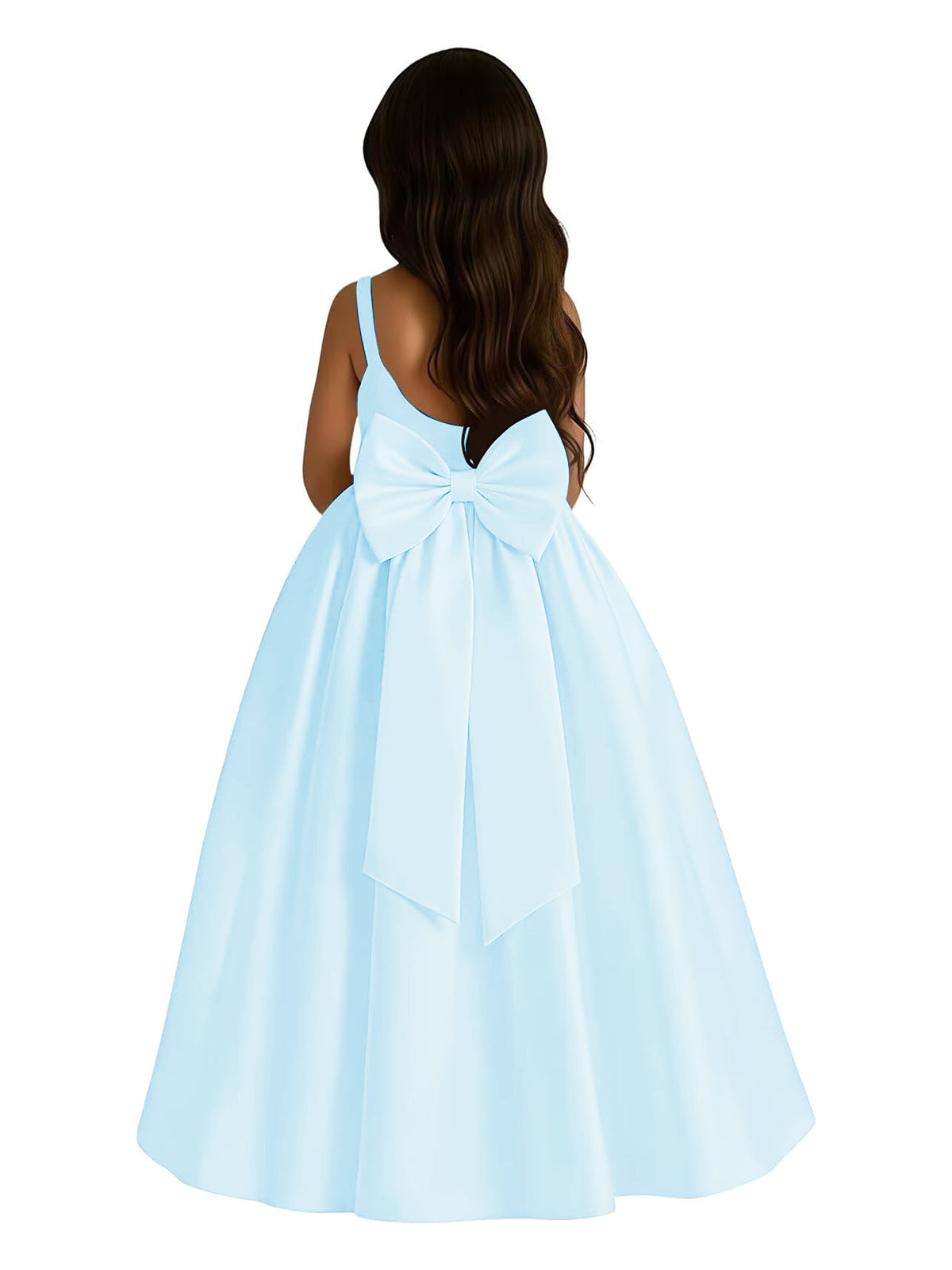 dideyttawl Satin Flower Girl Dresses with Bow Elegant Communion Dress for Girls A-Line Formal Party Gown with Bow
