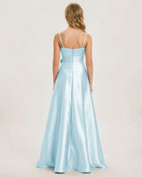 Baby Blue Satin A-line Junior Bridesmaid Dress Back View