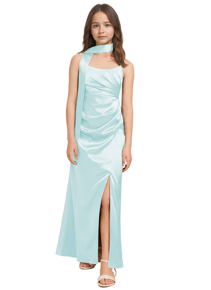 dideyttawl Satin Junior Bridesmaid Dress with Scarf for Girls 4-16 Silk Flower Girl Dress 2527