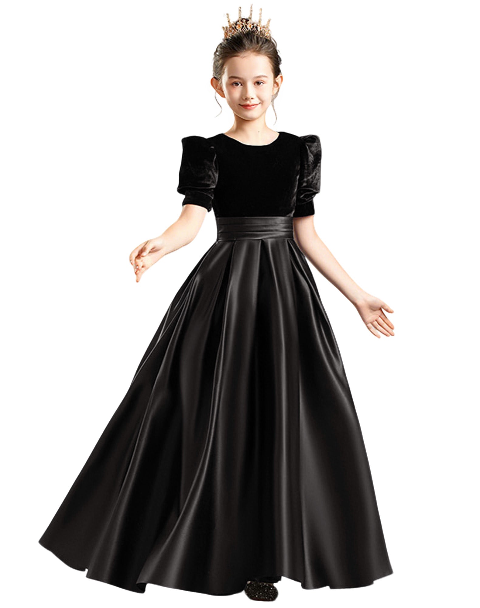dideyttawl Velvet Junior Bridesmaid Dresses A-Line Satin Flower Girl Dress 2540 Hauptbild