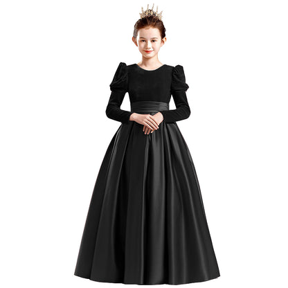dideyttawl Velvet Junior Bridesmaid Dresses Long Sleeves Satin Flower Girl Dress 2541