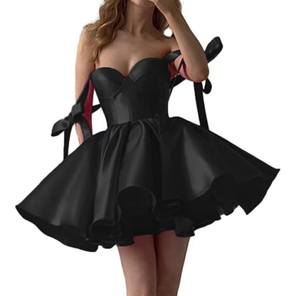 2025 Lace up Back Mini Wedding Dress Elegant Short Formal Dress Women Backless Puffy Prom Dress