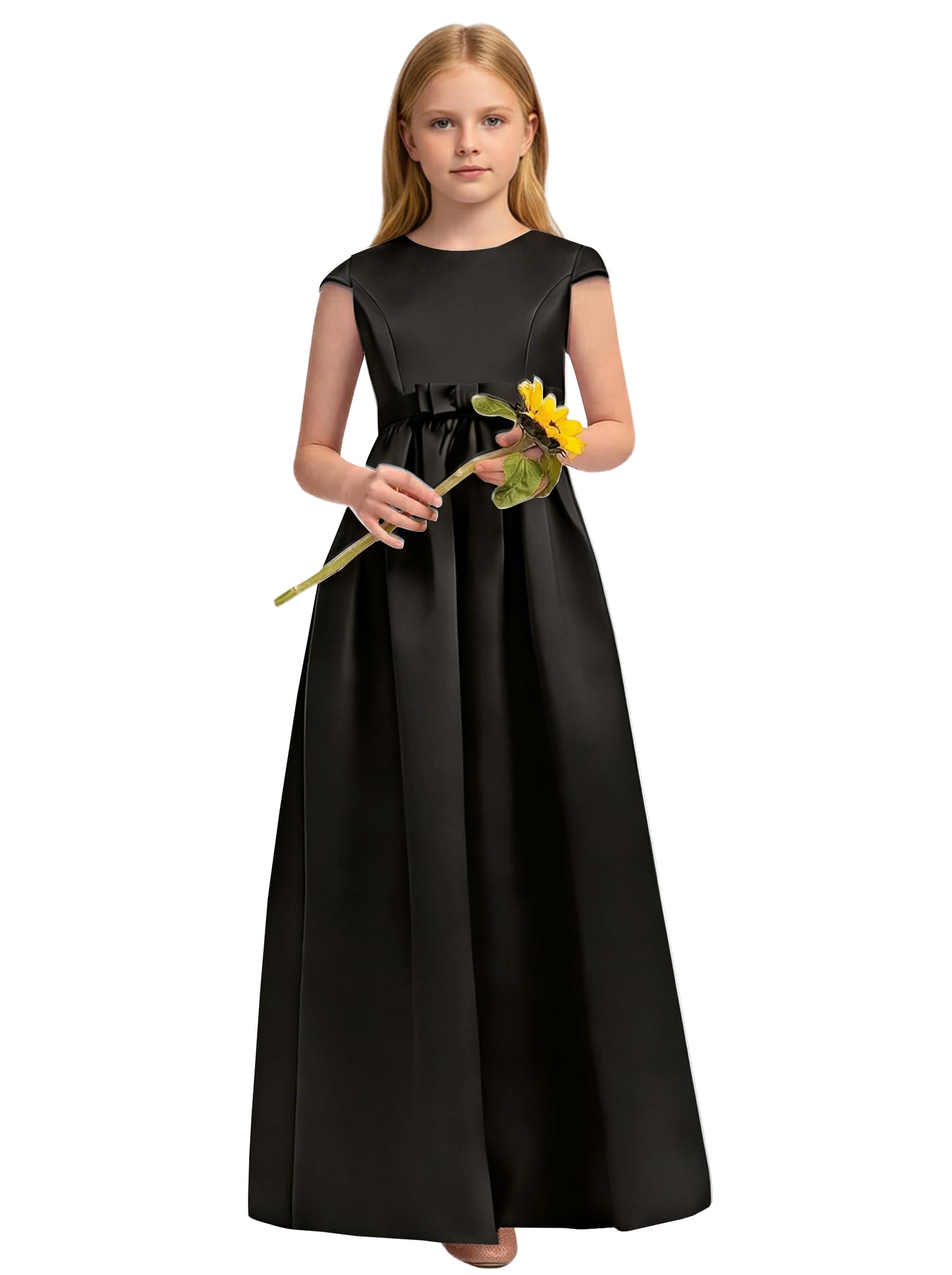 dideyttawl Satin Junior Bridesmaid Dresses Cap Sleeve Pageant Gown 2771