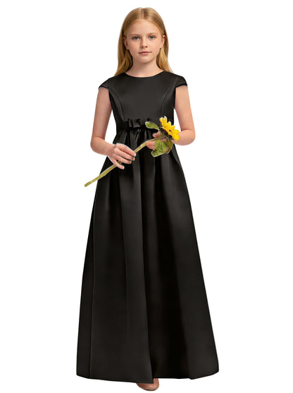 dideyttawl Satin Junior Bridesmaid Dresses Cap Sleeve Pageant Gown 2771