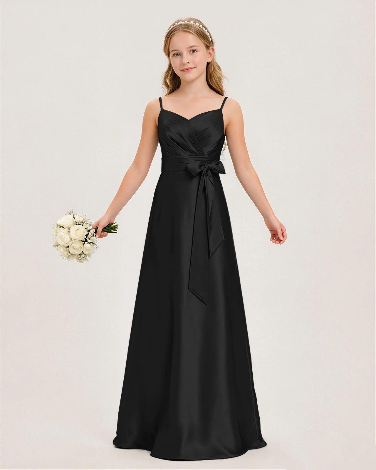 Black Satin Junior Bridesmaid Dress
