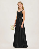 Black Satin A-line Junior Bridesmaid Dress Side View