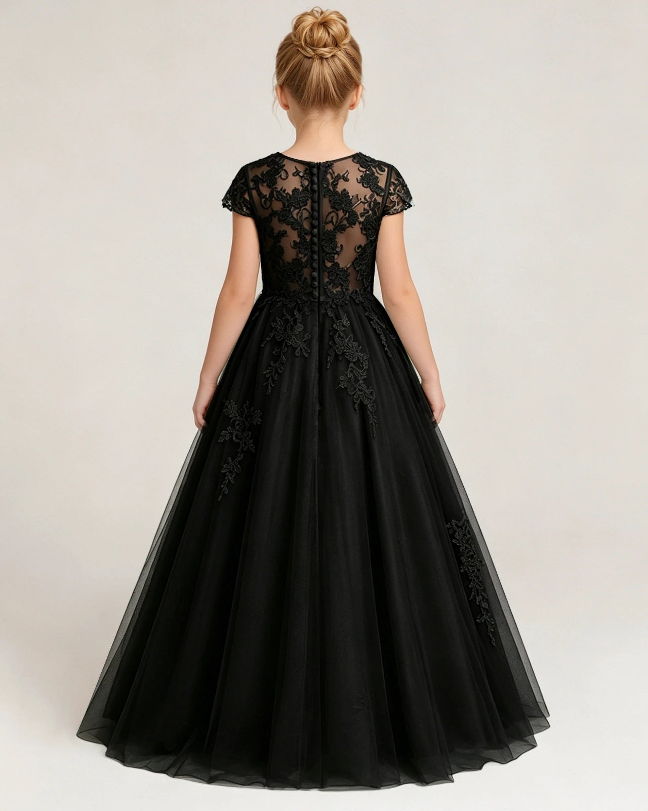 Dideyttawl Flower Girl Dress Lace Applique Cap Sleeves Princess Ball Gown