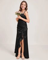 Black Satin Sheath Girls Formal Dress Front View