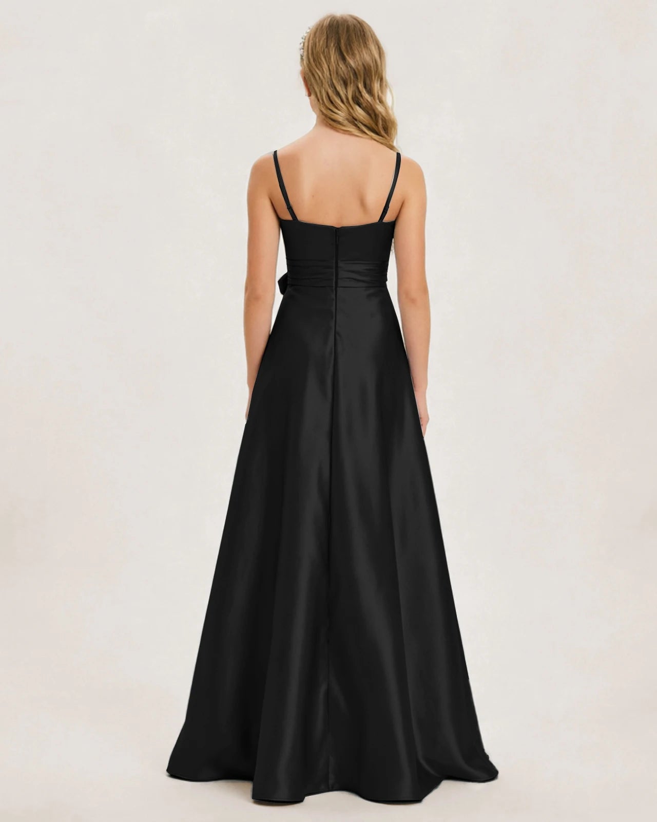 Black Satin Junior Bridesmaid Dress