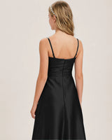 Black Satin A-line Junior Bridesmaid Dress Back View