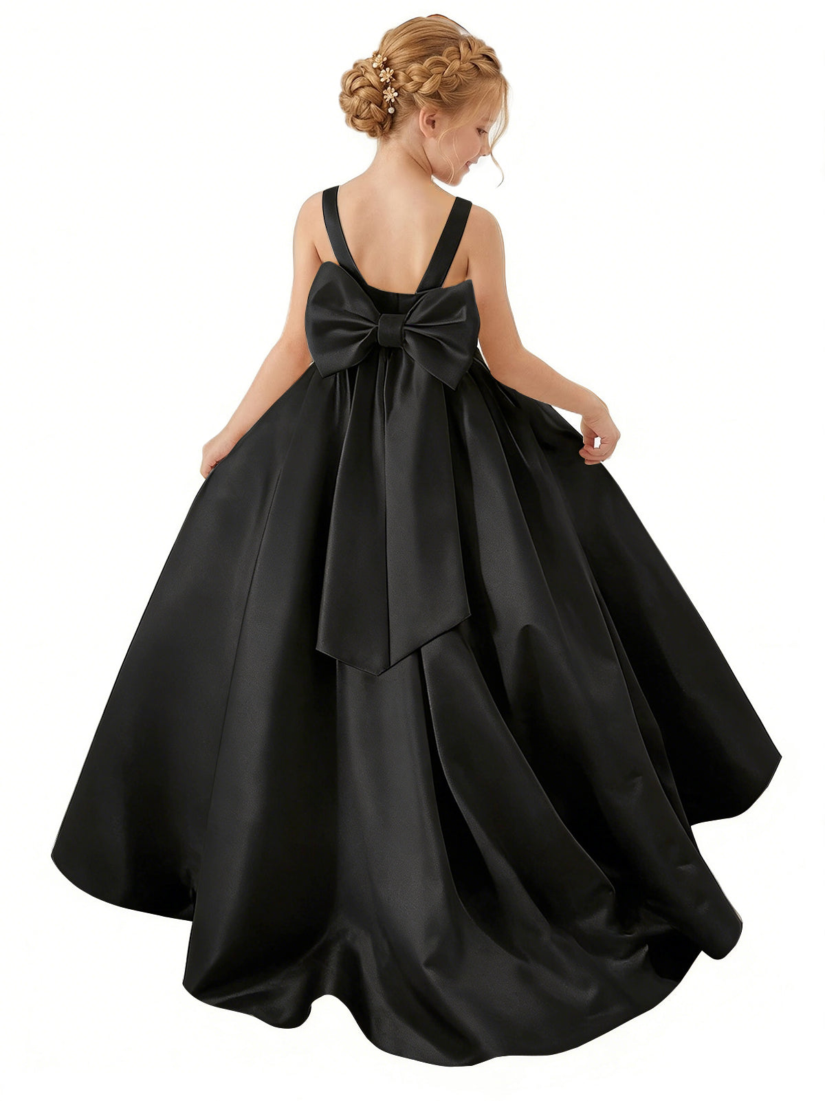 dideyttawl Big Bow Junior Bridesmaid Dresses for Wedding Satin Flower Girls Dress A-Line Princess Pageant Ball Gown Formal Party 2779