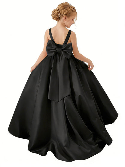 dideyttawl Big Bow Junior Bridesmaid Dresses for Wedding Satin Flower Girls Dress A-Line Princess Pageant Ball Gown Formal Party 2779