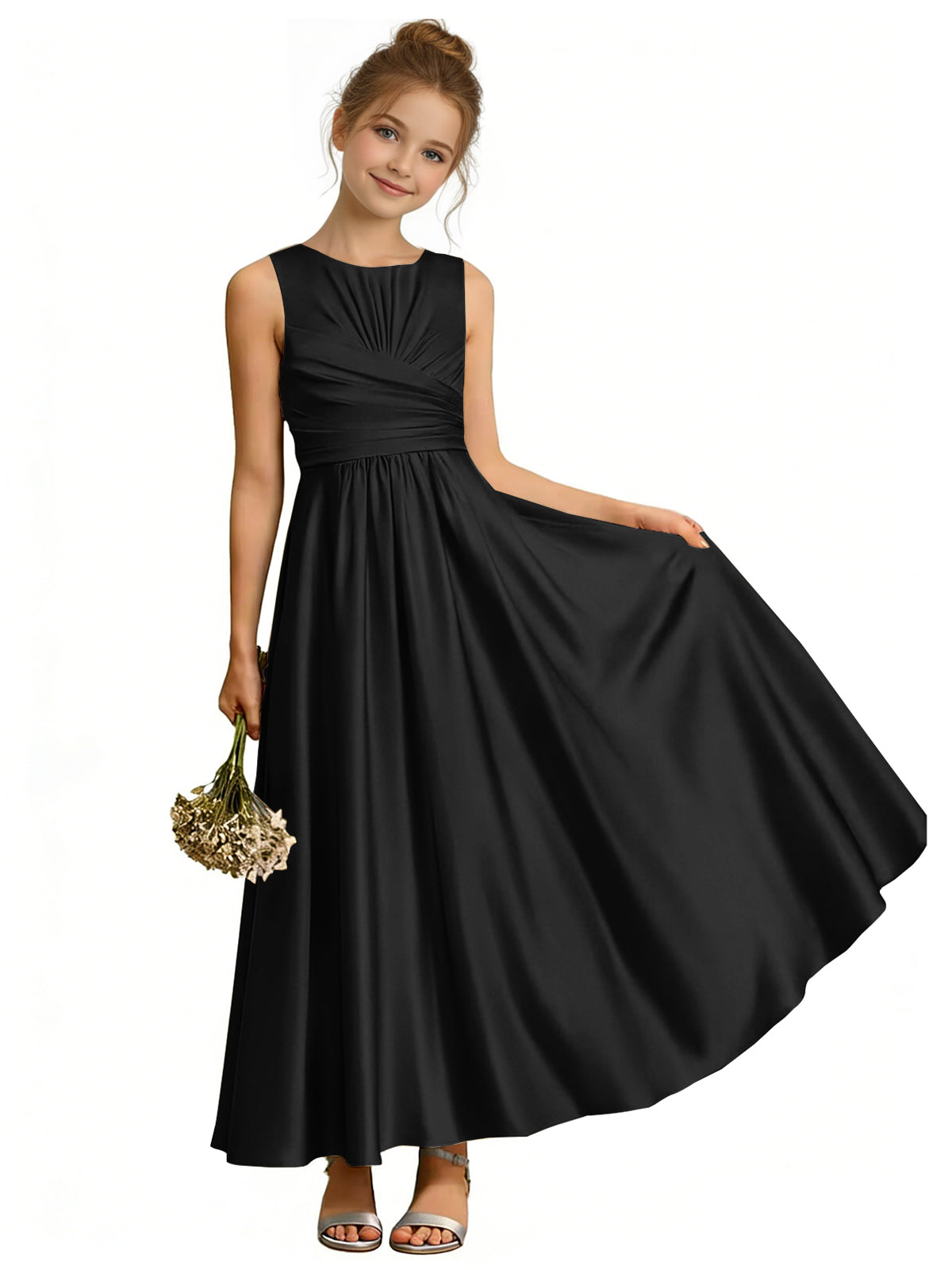 dideyttawl Satin A-Line Junior Bridesmaid Dresses Pleated Girls Special Occasion Gown